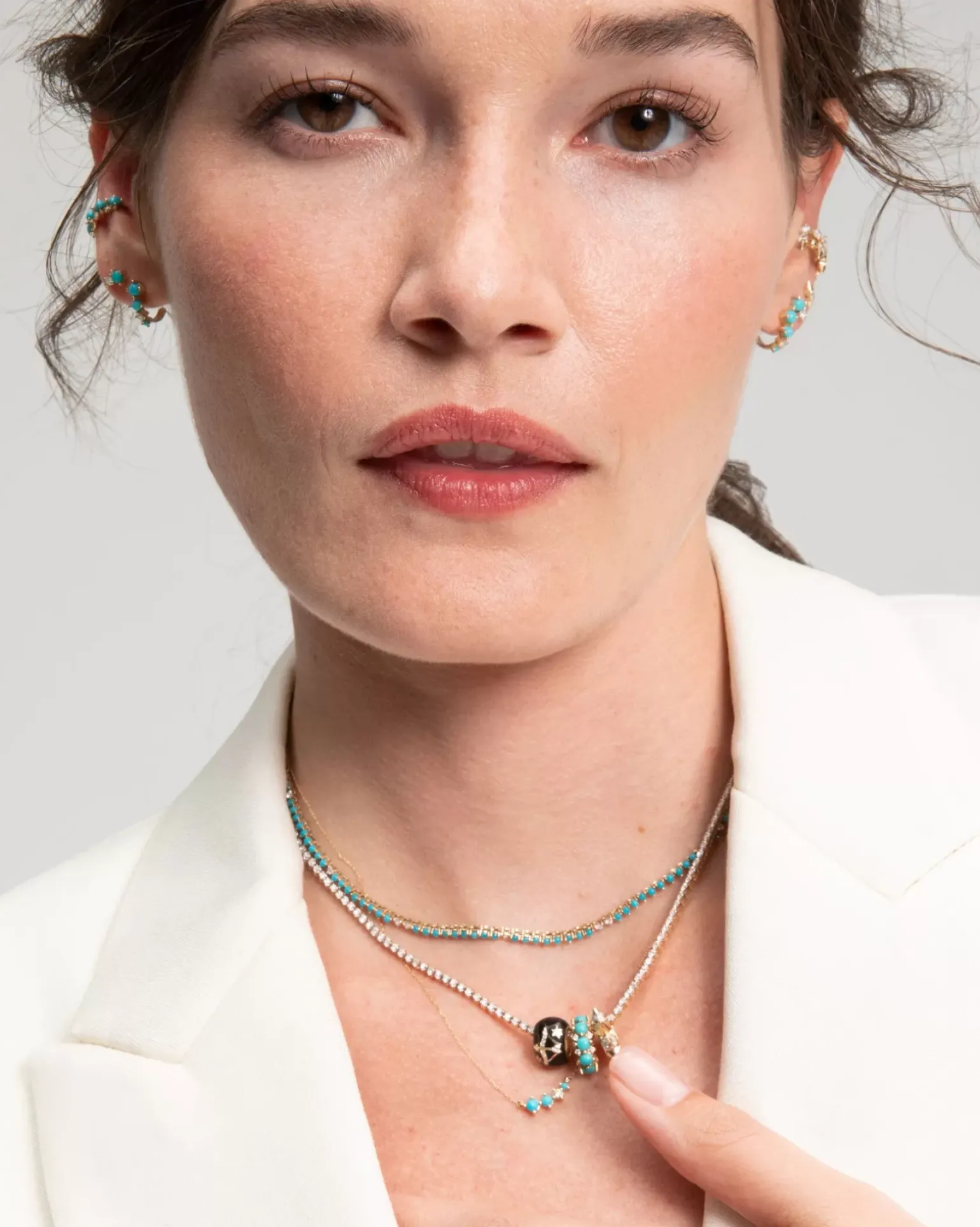 Graduated Turquoise & Diamond Curve Necklace